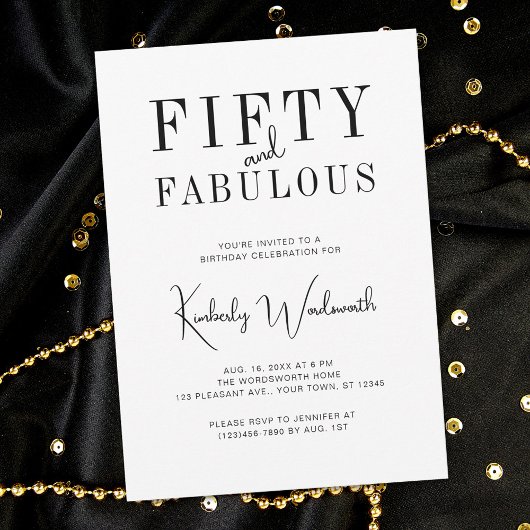 Invitation Minimal Fifty and Fabulous 50th Birthday Party