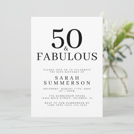 Invitation Minimal Fifty and Fabulous 50th Birthday Party (Debout devant)