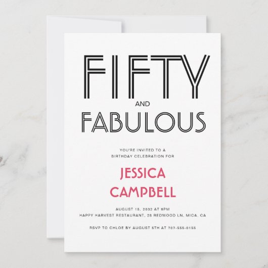 Invitation Minimal Fifty and Fabulous 50th Birthday Party (Devant)