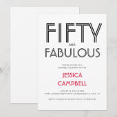 Invitation Minimal Fifty and Fabulous 50th Birthday Party (Devant / Derrière)