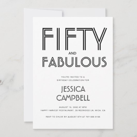 Invitation Minimal Fifty and Fabulous 50th Birthday Party (Devant)