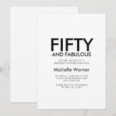 Invitation Minimal Fifty and Fabulous 50th Birthday Party (Devant / Derrière)