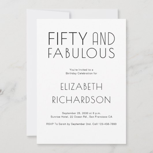 Invitation Minimal Fifty and Fabulous 50th Birthday Party (Devant)