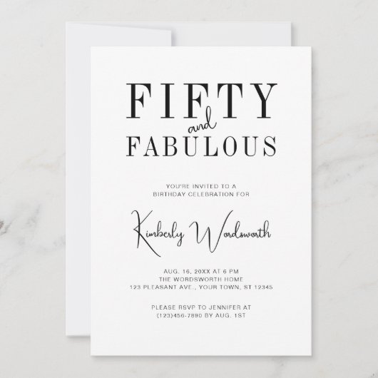 Invitation Minimal Fifty and Fabulous 50th Birthday Party (Devant)