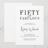 Invitation Minimal Fifty and Fabulous 50th Birthday Party (Devant / Derrière)