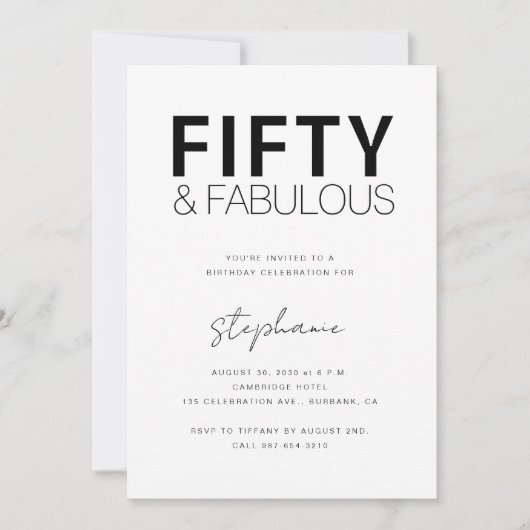 Invitation Minimal Fifty and Fabulous 50th Birthday Party (Devant)
