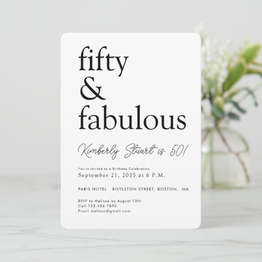 Invitation Minimal Fifty and Fabulous 50th Birthday Party  (Debout devant)
