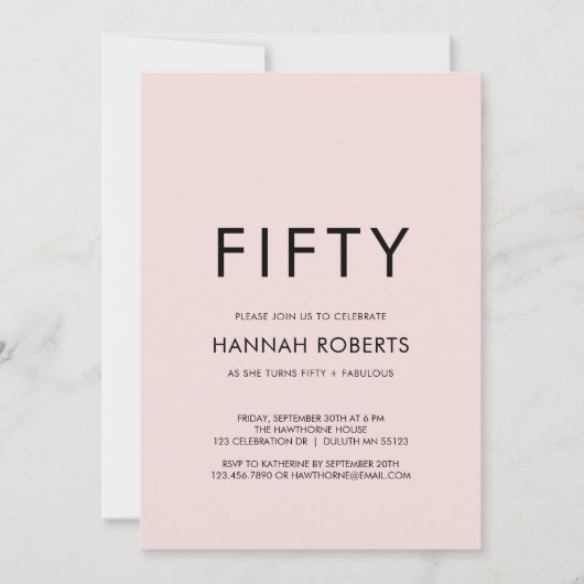 Invitation Minimal Fifty and Fabulous 50th Birthday Party (Devant)