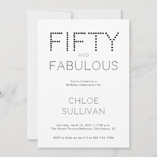 Invitation Minimal Fifty and Fabulous 50th Birthday Party (Devant)