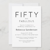 Invitation Minimal Fifty and Fabulous 50th Birthday Party (Devant)