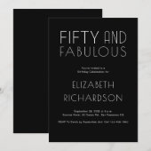 Invitation Minimal Fifty and Fabulous Black 50th Birthday  (Devant / Derrière)