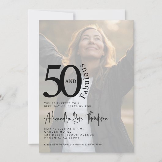 Invitation Minimal Fifty and Fabulous Photo 50th Birthday (Devant)