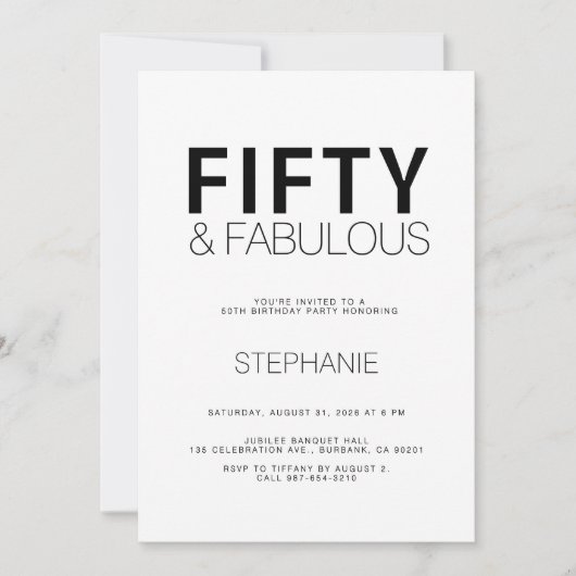 Invitation Minimal Fifty et Merveilleux 50e Anniversaire (Devant)