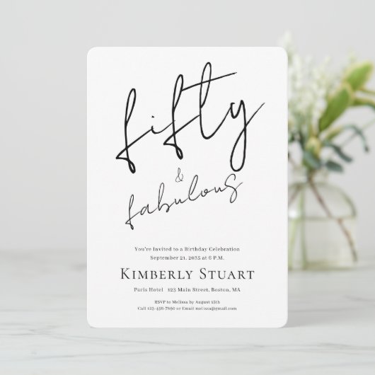 Invitation Minimal Fifty et Merveilleux 50e Script Anniversai (Debout devant)