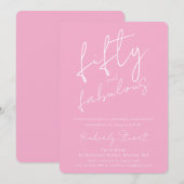 Invitation Minimal Fifty & Fabulous 50e Script Rose Anniversa (Devant / Derrière)