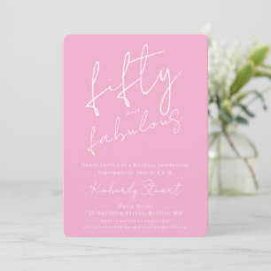 Invitation Minimal Fifty & Fabulous 50e Script Rose Anniversa