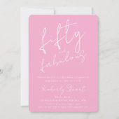 Invitation Minimal Fifty & Fabulous 50th Script Pink Birthday (Devant)