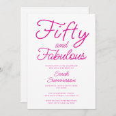 Invitation Minimal Fifty Fabulous Pink 50th Birthday Party (Devant / Derrière)