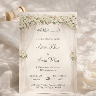 Invitation Minimal Floral Muslim Nikkah Islamic Wedding
