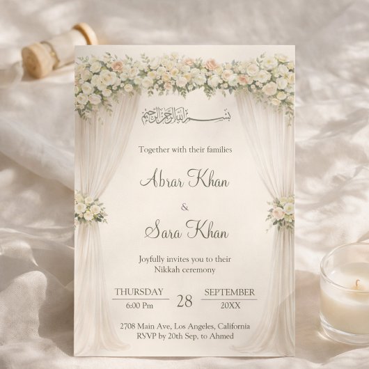 Invitation Minimal Floral Muslim Nikkah Islamic Wedding