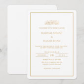Invitation Minimal Formal Script Gold Frame Muslim Wedding (Devant / Derrière)
