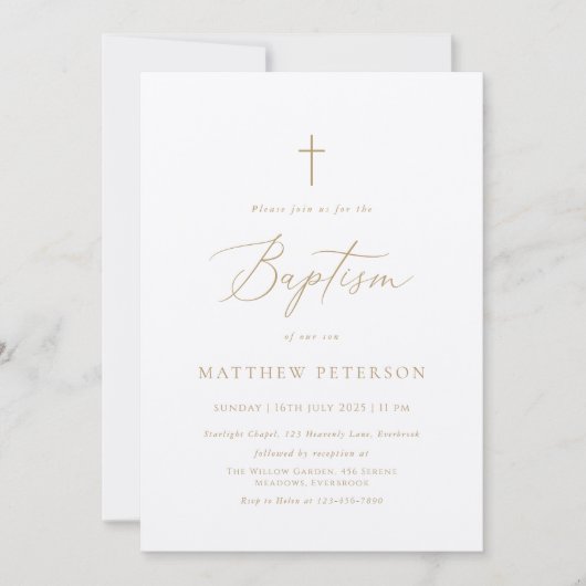 Invitation Minimal Gold Calligraphy Baptism (Devant)
