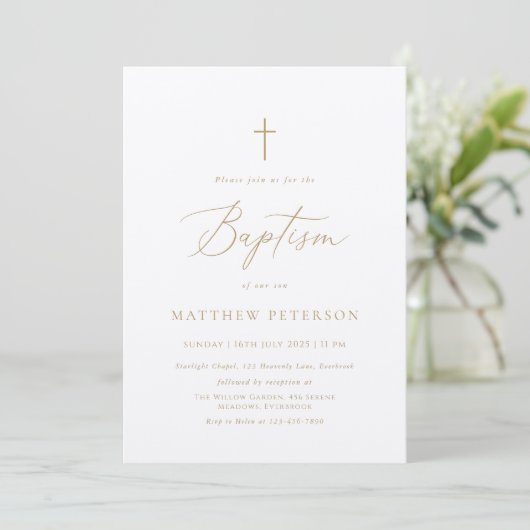 Invitation Minimal Gold Calligraphy Baptism (Debout devant)