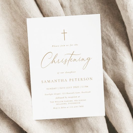 Invitation Minimal Gold Calligraphy Christening