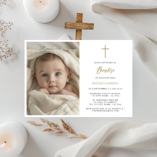 Invitation Minimal Gold Invitaciones Para Bautizo Photo