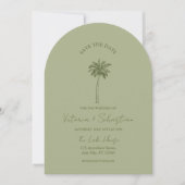 Invitation Minimal Green Palm Tree Beach Save The Date (Devant)