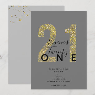 Invitation Minimal Grey Gold Flakes 21 Paillettes Anniversair