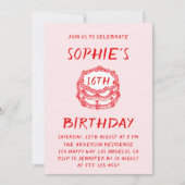 Invitation Minimal Hand Drawn Red Cake 16th Birthday (Devant)