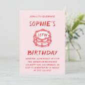 Invitation Minimal Hand Drawn Red Cake 16th Birthday (Debout devant)