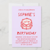 Invitation Minimal Hand Drawn Red Cake 16th Birthday (Devant)