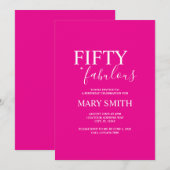 Invitation Minimal Hot Pink Fifty and Fabulous 50th Birthday (Devant / Derrière)