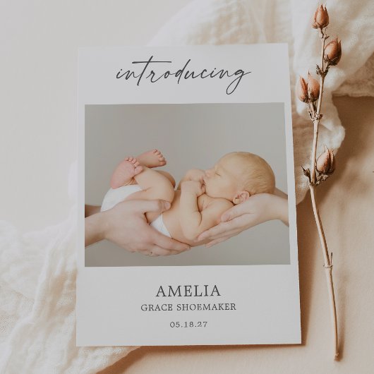 Invitation Minimal Introducing Photo Baby Announcement Card