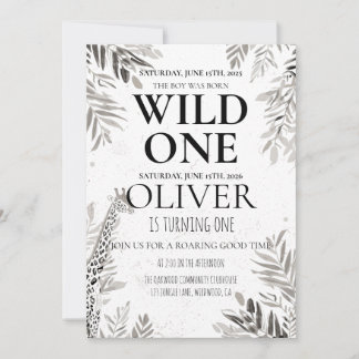 Invitation Minimal Jungle Wild One 1st Birthday Greenery