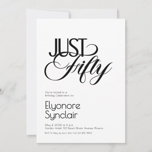 Invitation Minimal Just Fifty 50th Birthday Party (Devant)