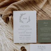 Invitation Minimal Leaf | Olive Green Formal Monogram Wedding
