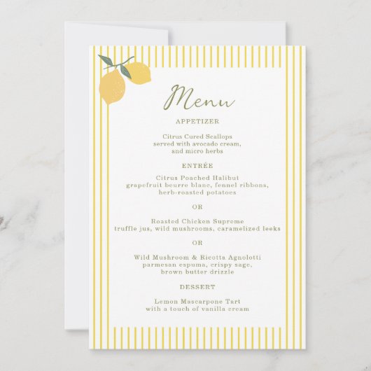 Invitation Minimal Lemon Amalfi Coast 5x7 Wedding Menu Card (Devant)