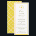 Invitation Minimal Lemon Amalfi Coast Wedding Menu Card<br><div class="desc">Minimal Lemon Amalfi Coast wedding menu card designed for a cheerful Italian summer wedding reception. This bright Mediterranean-inspired design blends preppy minimalism with Amalfi citrus aesthetics, perfect for the modern coastal bride planning a sunny destination celebration. Style your reception tables with lemon centerpieces, linen runners, and blue Mediterranean accents for...</div>