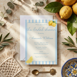 Invitation Minimal Light Blue Stripes Lemons bridal Shower