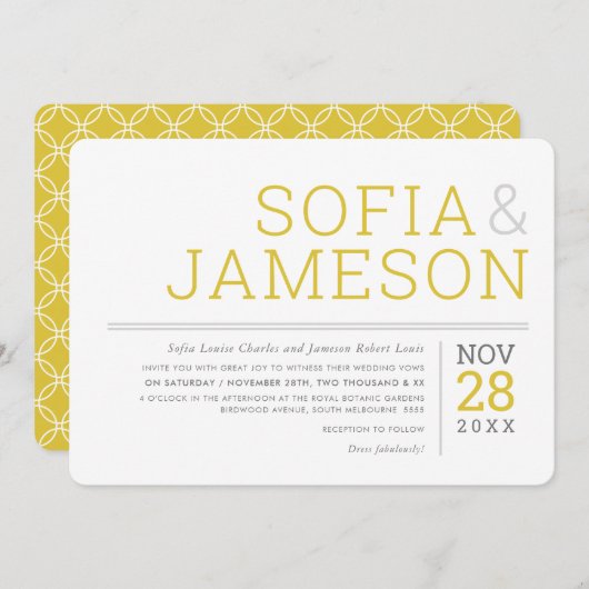 Invitation MINIMAL MARIAGE simple moderne type gris moutarde (Devant / Derrière)