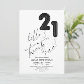 Invitation Minimal Modern Black White 21st Birthday (Debout devant)
