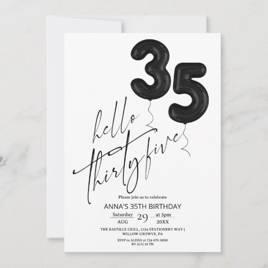 Invitation Minimal Modern Black White 35th Birthday (Devant)