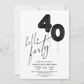 Invitation Minimal Modern Black White 40th Birthday (Devant)