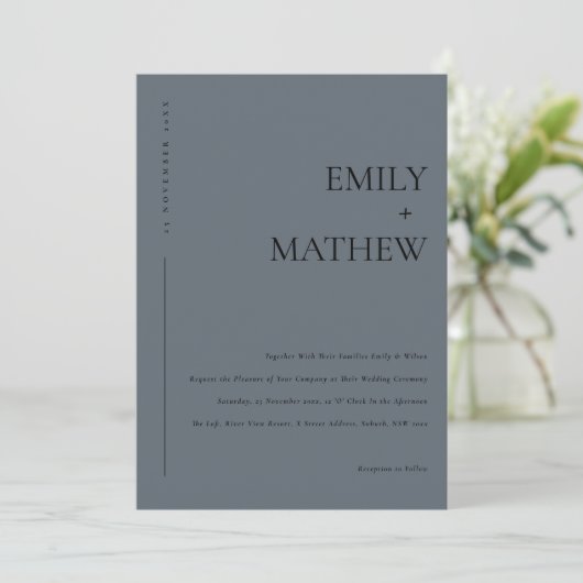 INVITATION MINIMAL MODERN BLUE GREY RUST TYPOGRAPHY WEDDING (Debout devant)