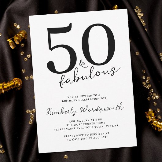 Invitation Minimal Modern Fifty and Fabulous 50th Birthday