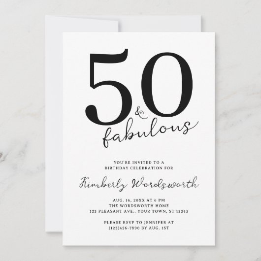 Invitation Minimal Modern Fifty and Fabulous 50th Birthday (Devant)