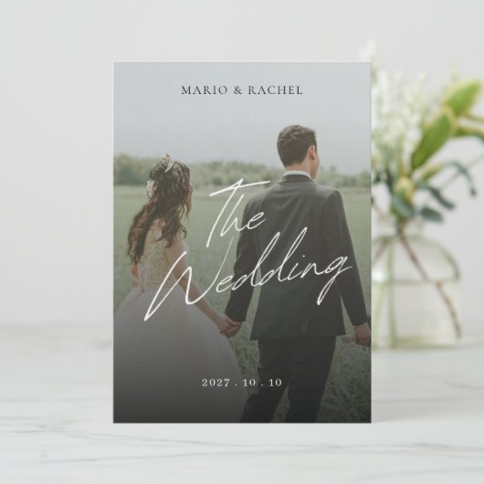 Invitation Minimal Modern Script Elegant Wedding Photo (Debout devant)